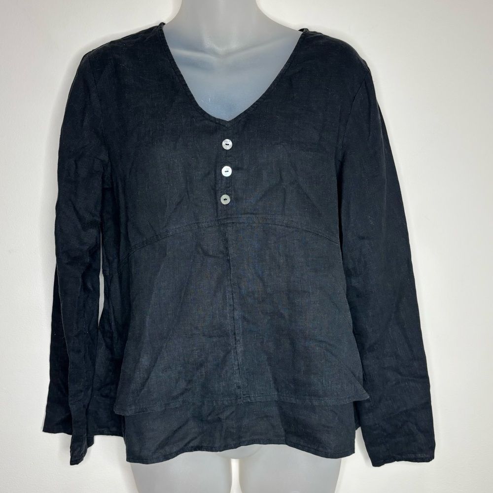 Orvis hemp blend black long sleeve tunic blouse size small lightweight boho